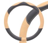 Оплетка на руль, искусственная замша/кожа, песочная/черная, 38 см / m