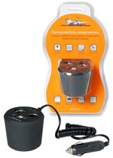 Прикуриватель-разветвитель 2 гнезда + 2usb в подстаканник с индикатором зарядки АКБ обрезиненый