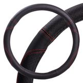 Оплетка на руль, искусст. кожа с перф., черная, красн. прошивка, 38 см/М