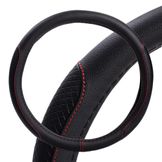 Оплетка на руль, искусст. кожа, с тиснением ромб , черная, красн. прошивка, 38 см/М