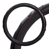 Оплетка на руль, искусст. кожа, рельефная, черная, красн. прошивка, 38 см/М