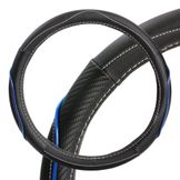 Оплетка на руль, искусст. кожа, текстура карбон, черная/синяя, бел. прошивка, 38 см/М