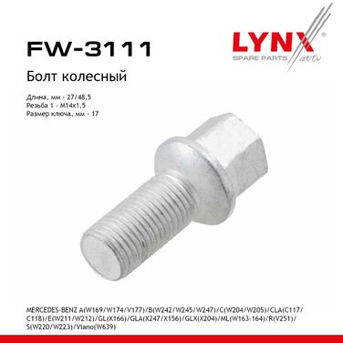 LYNXauto FW-3111 Болт колесный | перед/зад прав/лев | - 1