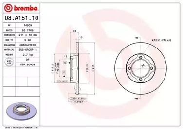 Brembo 08.A151.10 Диск тормозной Standard | перед | - 1