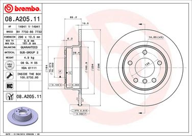Brembo 08.A205.11 Диск тормозной UV Coated | зад | - 2
