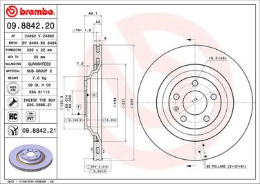 Brembo 09.8842.21 Диск тормозной UV Coated | зад | - 2