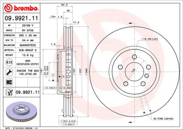 Brembo 09.9921.11 Диск тормозной UV Coated | перед | - 2