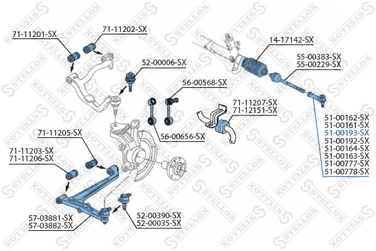 Stellox 51-00193-SX Наконечник рулевой левый ch.70M096449> | перед | - 2