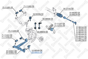 Stellox 52-00035-SX Шар. опора нижн. л.+п. VW T4 96> | перед | - 2
