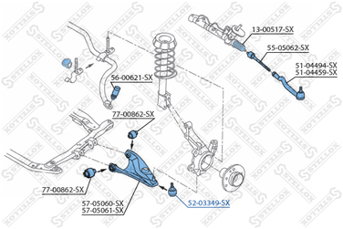 Stellox 52-03349-SX Шар. опора л.+п. Renault Megane all 03> | перед прав/лев | - 2