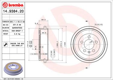 Brembo 14.9384.20 Барабан тормозной  - 2