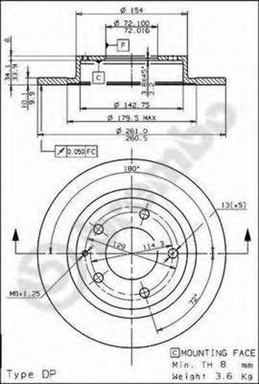 Brembo 08.7352.11 Диск тормозной | зад | - 1