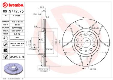 Brembo 09.9772.75 Диск тормозной Max | перед | - 2