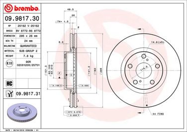 Brembo 09.9817.31 Диск тормозной UV Coated | перед | - 2