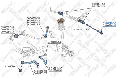 Stellox 51-00616-SX Наконечник рулевой BMW e60/e65/e66 01> | перед | - 2