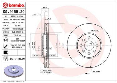 Brembo 09.9159.21 Диск тормозной UV Coated | перед | - 2