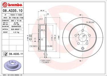 Brembo 08.A335.11 Диск тормозной UV Coated | зад | - 2
