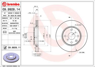 Brembo 09.9928.11 Диск тормозной UV Coated | перед | - 2