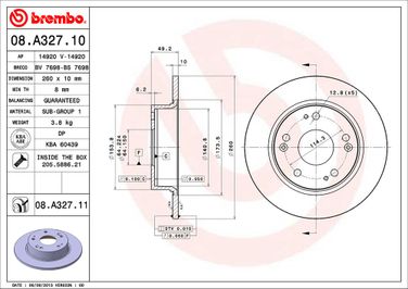 Brembo 08.A327.11 Диск тормозной UV Coated | зад | - 2