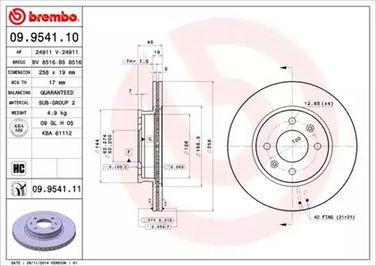 Brembo 09.9541.11 Диск тормозной UV Coated | перед | - 1