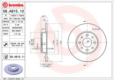 Brembo 08.A915.11 Диск тормозной UV Coated | перед | - 2