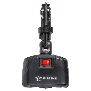 AIRLINE ASP-2TU-08 Прикуриватель-разветвитель трансформер на 2 гнезда + 2usb, штекер-фиксатор - 3