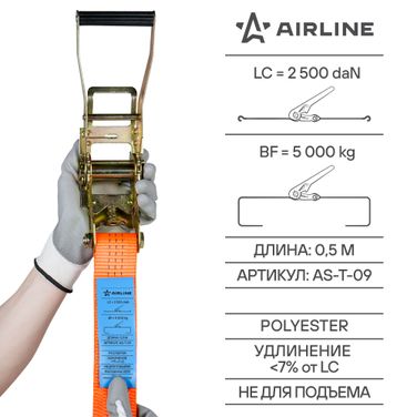 AIRLINE AS-T-09 Ремень крепления груза с храповиком 6 м, 5 т - 6