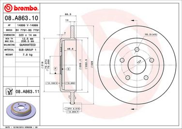 Brembo 08.A863.11 Диск тормозной | зад | - 2