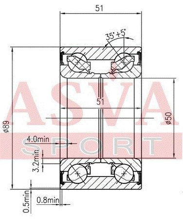 Asva DAC508900051 Подшипник ступицы колеса (комплект) | зад | - 2