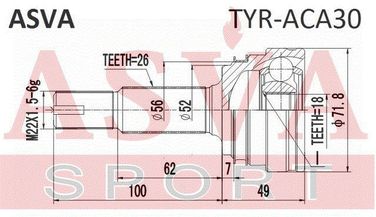 Asva TYR-ACA30 Шрус внешний | зад прав/лев | - 2