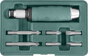 JONNESWAY AG010055A Ударная отвертка с битами SL 8,10мм PH# 2,3 36мм и PH# 2,3 80мм, 7 предметов - 1