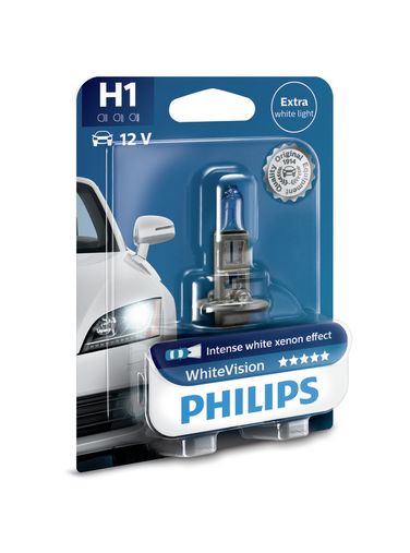 Philips 12258WHVB1 Снят с производства Лампа галогеновая H1 WhiteVision +60% 3700k 12V 55W P14.5s B1 - 1