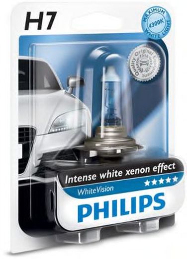 Philips 12972WHVB1 Снят с производства Лампа галогеновая H7 WhiteVision +60% 3700k 12V 55W PX26d B1 - 2