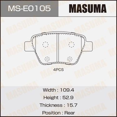Masuma MSE0105 Колодки тормозные | зад | - 1