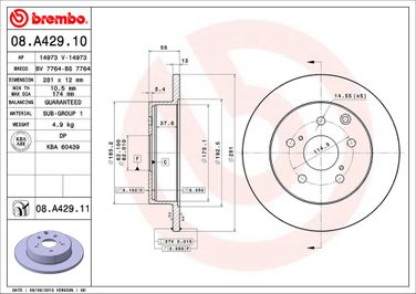 Brembo 08.A429.11 Диск тормозной UV Coated | зад | - 2
