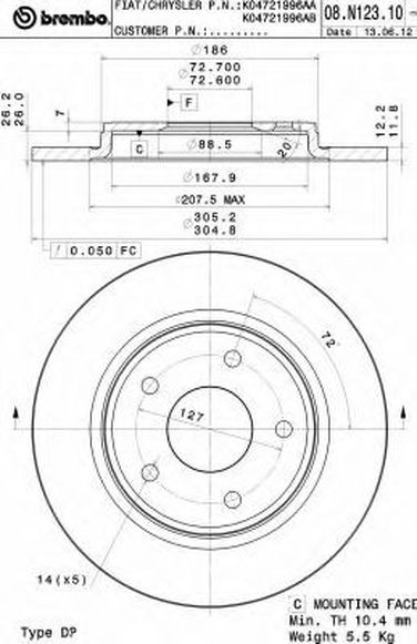 Brembo 08.N123.11 Диск тормозной UV Coated | зад | - 1