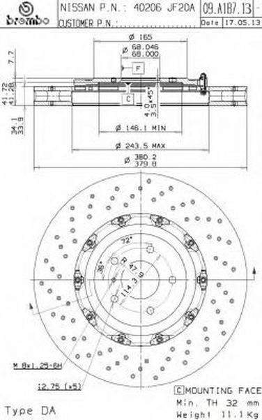 Brembo 09.A187.13 Диск тормозной Floating | перед | - 1