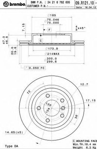 Brembo 09.R121.11 Диск тормозной UV Coated | зад | - 1