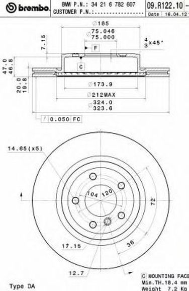 Brembo 09.R122.11 Диск тормозной | зад | - 1