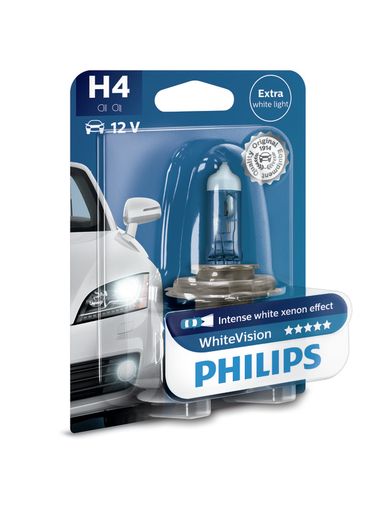 Philips 12342WHVB1 Снят с производства Лампа галогеновая H4 WhiteVision +60% 3700k 12V 60/55w P43t-38 B1 - 1