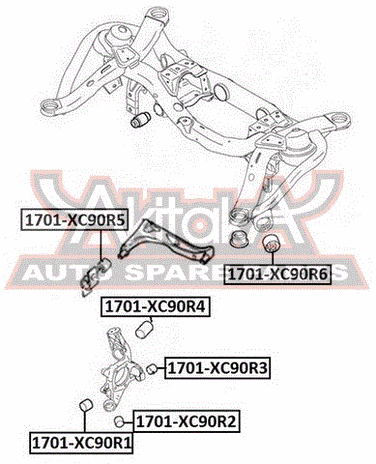 Asva 1701-XC90R3 Сайлентблок цапфы нижний задний | зад прав/лев | - 2