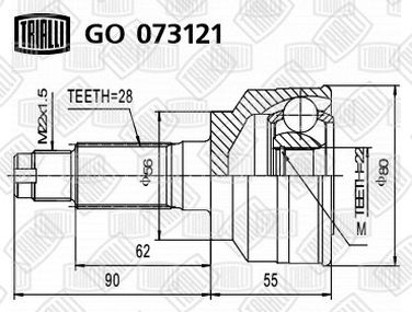 Trialli GO 073121 Шрус наруж. для а/м Mazda 323 (98-)/Kia Sephia II (98-) (Корея/Америка) | перед прав/лев | - 1
