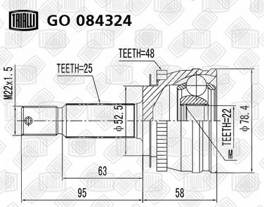 Trialli GO 084324 Шрус наруж. для а/м Hyundai Getz (02-) MT ABS | перед прав/лев | - 1