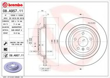 Brembo 08.A957.11 Диск тормозной UV Coated | зад | - 1
