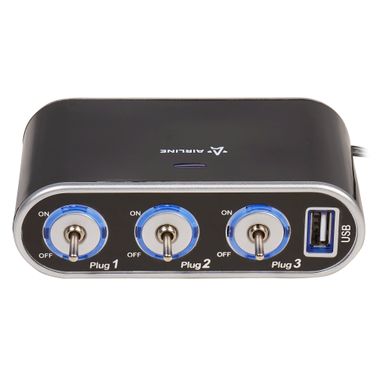 AIRLINE ASP-3S-15 Прикуриватель-разветвитель 3 гнезда 5А + USB 1A, с выключателями нагрузк - 2