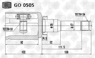 Trialli GO 0505 Шрус внутр. лев. для а/м Chevrolet Cruze (09-) 1.8 mt/at | перед лев | - 1