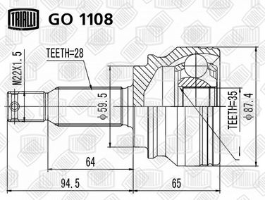 Trialli GO 1108 Шрус наруж. для а/м Mitsubishi Outlander XL (05-) 2.0/2.4 cvt/mt | перед прав/лев | - 1