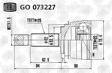 Trialli GO 073227 Шрус наруж. для а/м Kia Rio II (05-) MT | перед | - 2