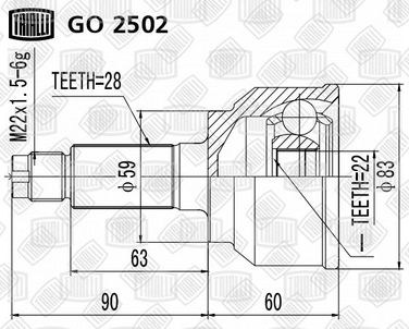 Trialli GO 2502 Шрус наруж. для а/м Mazda 3 (03-) 1.4i AT | перед | - 1