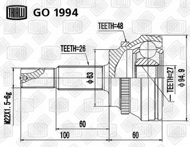 Trialli GO 1994 Шрус наруж. для а/м Lexus RX 300 (03-) 3.0 ABS | перед прав/лев | - 1